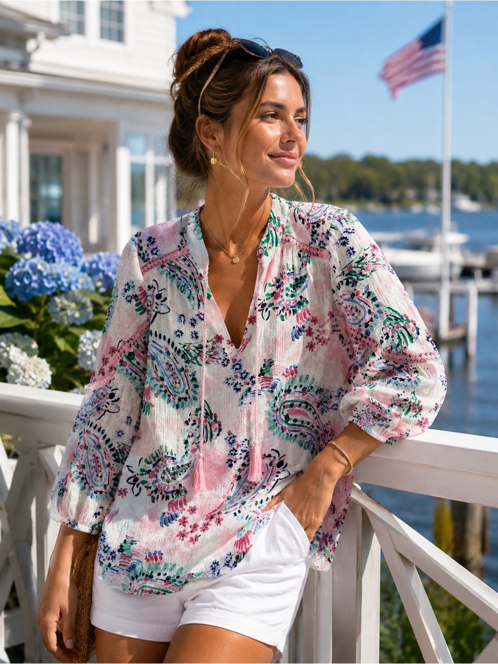 Crown & Ivy Preppy Paisley Cotton Blouse Top